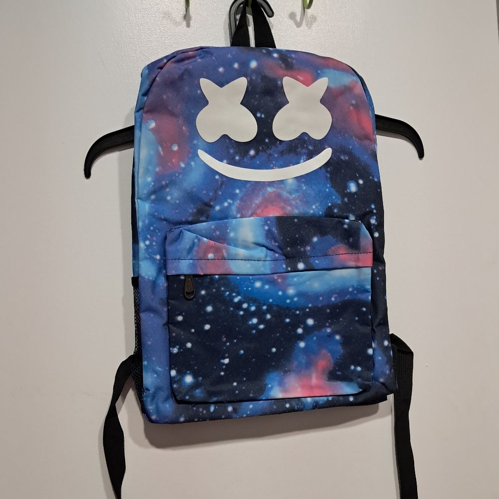 Galaxy Print Backpack with Smiley Face